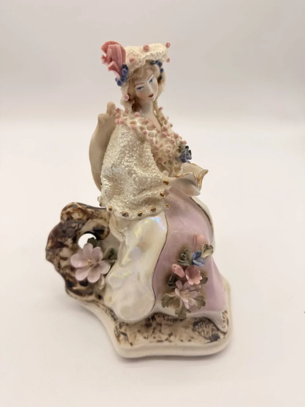 Vintage Hand-Painted Porcelain Lady Figurine - Lace & Applied Flowers - Picture 2 of 5